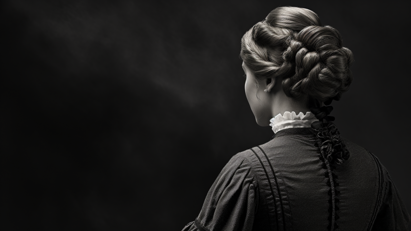 A back view photo of young Louisa May Alcott